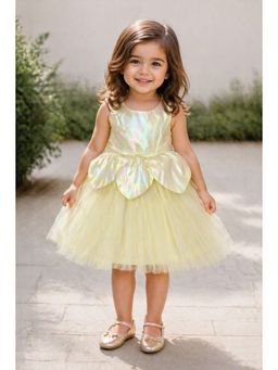 The Magic Wand - Solid Fairy Styled Tulle Knee Length Dress - Yellow