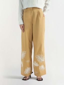 ELLE - Beige Cotton Embroidered Pants