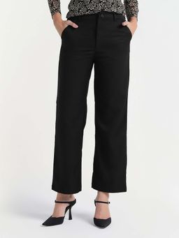 ELLE - Black Cotton Solid Pants