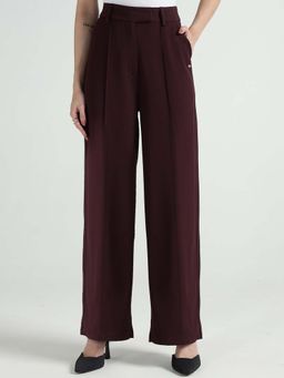 ELLE - Maroon Cotton Solid Pants