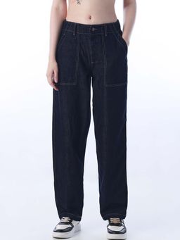 ONLY - Blue Cotton Blend Solid Jeans