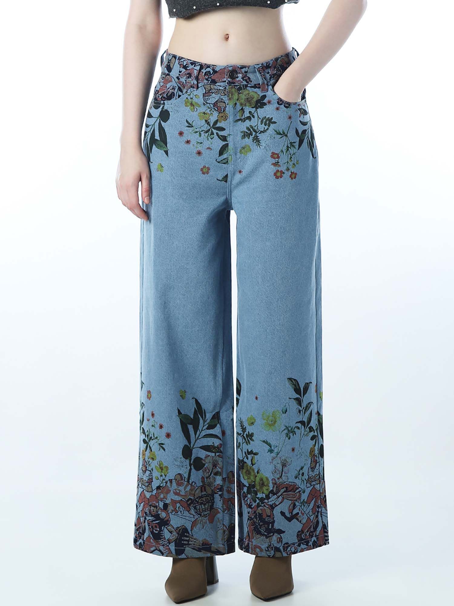 only Blue Cotton Floral Jeans-picture-31