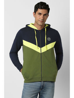 Peter England - Navy Blue Colorblock Regular Fit Hoodie