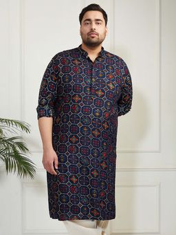 Vastramay - Men's Rayon Navy Blue Patola Printed Kurta