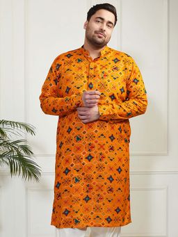 Vastramay - Men's Rayon Yellow Patola Printed Kurta