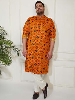 Vastramay - Men's Yellow Rayon Patola Printed Kurta with Pant (Set of 2)