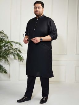 Vastramay - Men's Black Viscose Solid Regular Kurta with Pant (Set of 2)