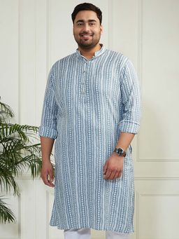 Vastramay - Men's Blue Cotton Aztec Pattern Kurta