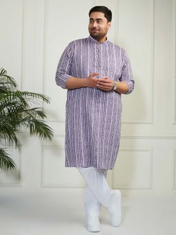 Vastramay - Men's Purple Cotton Aztec Pattern Kurta with Pant (Set of 2)