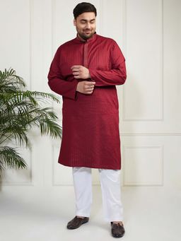 Vastramay - Men's Maroon Cotton Stripes Kurta with Pant (Set of 2)