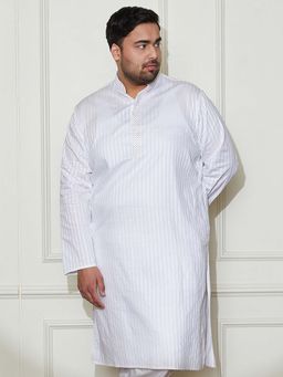 Vastramay - Men's White Cotton Stripes Kurta