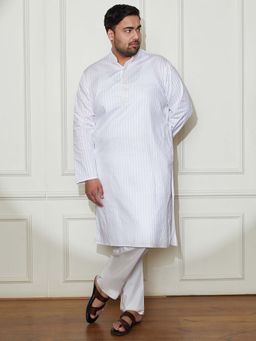 Vastramay - Men's White Cotton Stripes Kurta with Pant (Set of 2)
