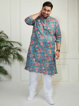 Vastramay - Men's Cotton Kantha Work Floral Printed Kurta with Pant (Set of 2)