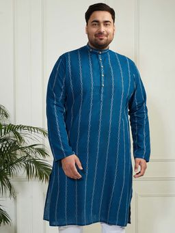 Vastramay - Men's Cotton Blue Woven Stripes Regular Kurta