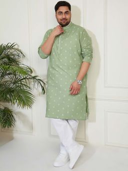 Vastramay - Men's Cotton Green Woven Design Regular Kurta with Pant (Set of 2)