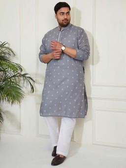 Vastramay - Men's Cotton Grey Woven Design Regular Kurta with Pant (Set of 2)