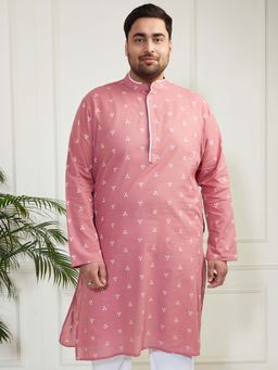 Vastramay - Men's Cotton Pink Woven Design Regular Kurta