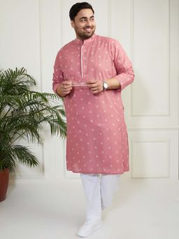 Vastramay - Men's Cotton Pink Woven Design Regular Kurta with Pant (Set of 2)