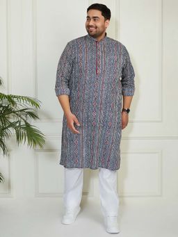 Vastramay - Men's Cotton Kantha Work Jaipuri Printed Kurta with Pant (Set of 2)