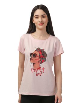SOIE - Half Sleeve Printed Soft Cotton Modal Lounge T-shirt - Pink