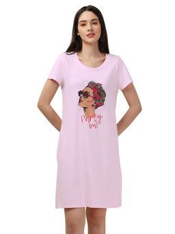 SOIE - Super Soft Half Sleeve Cotton Modal Knee Length Nightdress - Pink