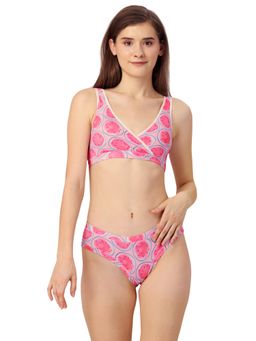SOIE - Non Padded Non Wired Lounge Bra With Seamless Full Coverage Brief - Pink (Set of 2)