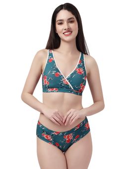 SOIE - Non Padded Non Wired Lounge Bra With Seamless Full Coverage Brief - Blue (Set of 2)