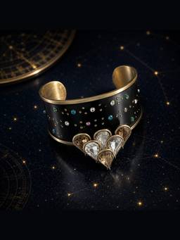 Suhani Pittie - 22K Gold Plated Midnights Cubic Zirconia and Crystals Cuff Bangle