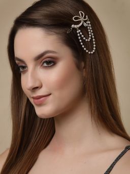 PANASH - Women Gold-Plated Pearl & Stone Embellished Chain Drop Hair Pin