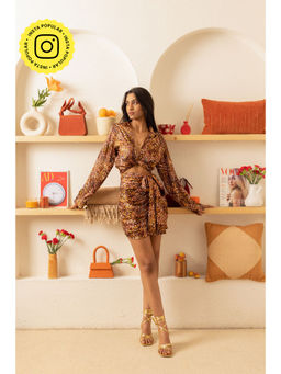 Urban Suburban - Brown Abstract Print Ruched Skort