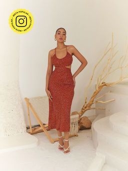 Urban Suburban - Brown Polka Backless Midi Dress