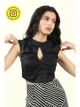 Urban Suburban - Black Poplin Sleeveless Key-hole Top