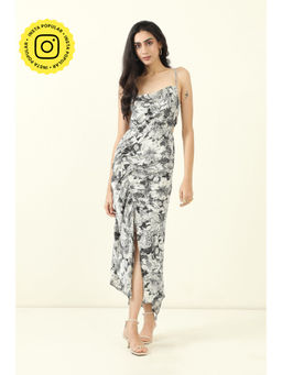Urban Suburban - Satin Floral Cowl Neck Midi Dress