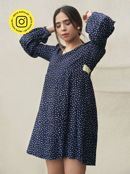 Urban Suburban - Blue and White Polka Dot Pleated Dress