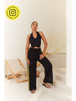 Urban Suburban - Black Linen Pants with Contrast Tape Detail