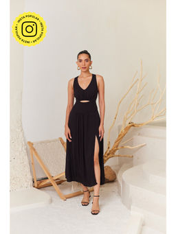 Urban Suburban - Black Linen Midi Dress
