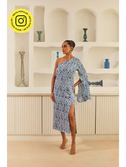 Urban Suburban - Blue Paisley One-Shoulder Dress with Slit