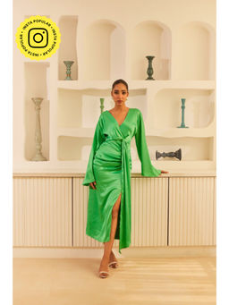 Urban Suburban - Green Draped Satin Midi Dress