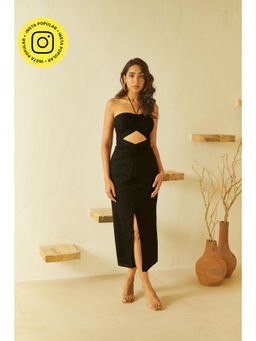 Urban Suburban - Black Halter Neck Midi Dress
