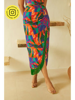 Urban Suburban - Fringed Tropical Skirt with Slit