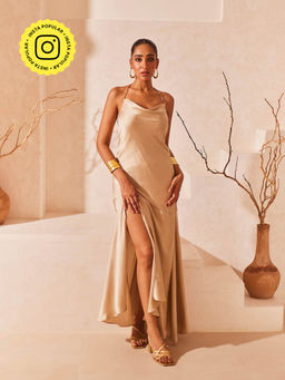 Urban Suburban - Satin Cowl Neck Evening Gown
