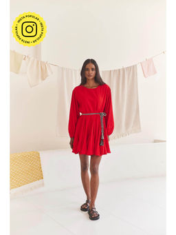 Urban Suburban - Red Solid Short Dress with Belt (Set of 2)
