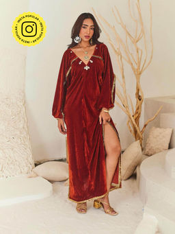 Urban Suburban - Maroon Hand Embroidered Dress