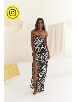 Urban Suburban - Black Abstract Print Maxi Dress