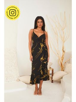 Urban Suburban - Black Printed Wrap Midi Dress