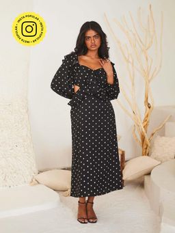 Urban Suburban - Black Polka Frill Maxi Dress