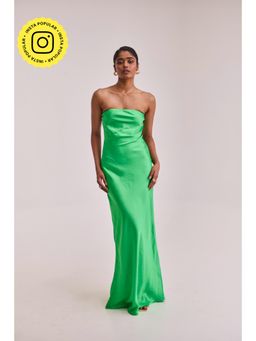 Urban Suburban - Green Satin Solid Maxi Dress