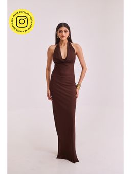 Urban Suburban - Brown Halter Neck Maxi Dress