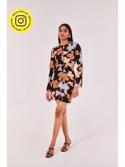 Urban Suburban - Floral Print Cut-Out Detail Mini Dress