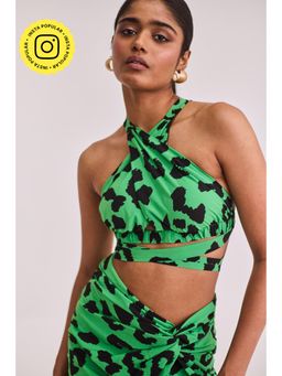 Urban Suburban - Printed Wrap Tie Up Crop Top